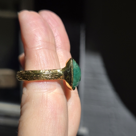 Green Beryl 5k sterling & gold ring sz7.75 - Picture 5 of 12
